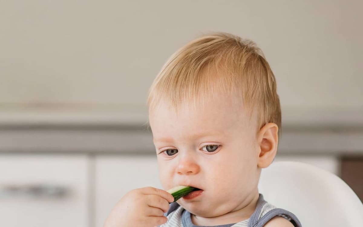 Bebê na cadeirinha comendo